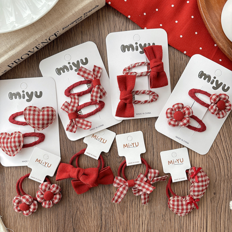 New Red Plaid Bow Bangs Hair C - đánh giá và giá Tie Clip Set